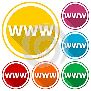 Domain Name Registration www button Icons set with long shadow