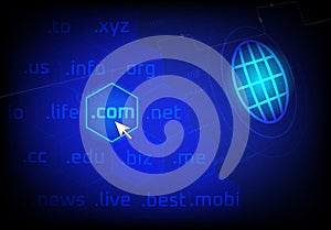 Domain name with world connect blue background