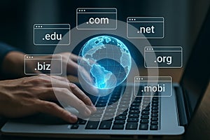 Domain names internet website online global network connection technology business com net org edu mobi biz