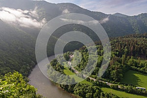 Domasin meander, curves of a river Vah, national park Mala Fatra, Slovakia, spring morning