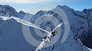 Dombai Mountains and Belalakaya Peak. Region of mountains in the North Caucasus