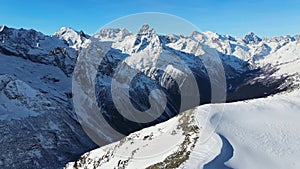 Dombai Mountains and Belalakaya Peak. Region of mountains in the North Caucasus