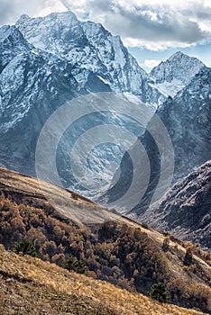 Dombai. Scenery of rockies in Caucasus region in Russia