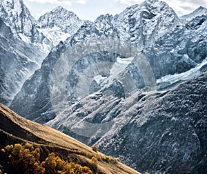 Dombai. Scenery of rockies in Caucasus region in Russia