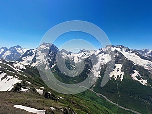 Dombay, mountainous territory, ski resort and nature reserve of the North Caucasus in Karachay-Cherkessia, Russia