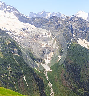 Dombay, mountainous territory, ski resort and nature reserve of the North Caucasus in Karachay-Cherkessia, Russia