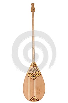 Dombra is a musical instrument two string pear-shaped wooden isolated on white background popular in Kazakhstan