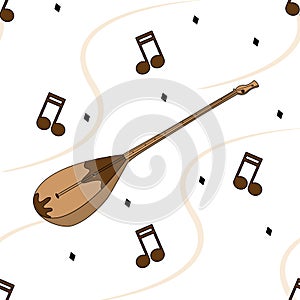 Dombra, the national musical string instrument on white background pattern