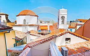 The dome and belfry of Agios Spyridon Church, Nafplio, Greece