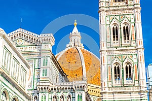 Dome and bell tower of Florence Duomo, Cattedrale di Santa Maria del Fiore, Basilica of Saint Mary of the Flower Cathedral