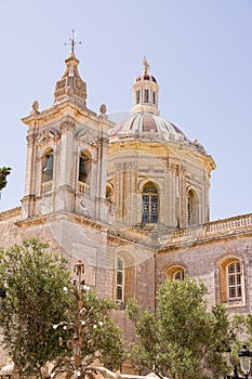 Dome and bell tower of St. Paul\'s Collegiate Church in Rabat, Malta