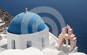 Dome and Bells of Fira Church, Santorini, Greece