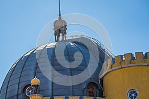 Dome of the castle in Sintra Cascais under a blue sky and sunlight in Portugal