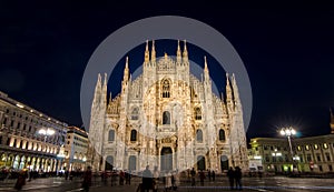 Dome cathedral in Milan at night.