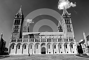 The dome, a cathedral in romanesque style in the town of Pecs in Hungary. diminihing perspective.