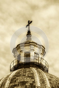 Dome of a church, old fashioned sepia hue