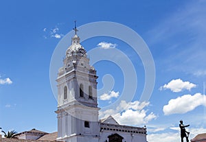 Dome of the Church of Santo Domingo in the historic center of Quito, you can see a detail of the monument to Sucre