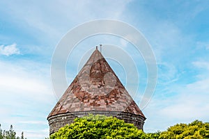 Dome of Cifte Minareli Medrese or Twin Minaret Madrasa in Erzurum against a clear sky