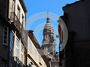 dome of the clock tower of santiago de compostela, la coruna, spain, europe
