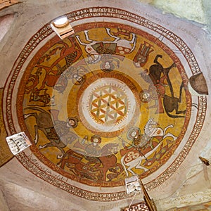 Dome with Coptic fresco paintings including the flower of life at the Church of St. Paul & St. Mercurius, Egypt