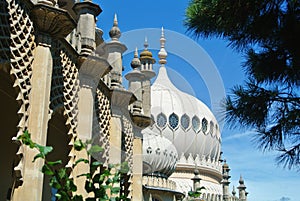 A dome and decorated walls of Royal Pavilion Brighton Pavilion