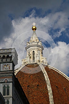 Dome of Filippo Brunelleschi details in the sky of the city, Florence, Italy