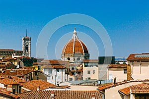 Dome of Florence Cathedral over buildings in the historical center of Florence, Italy