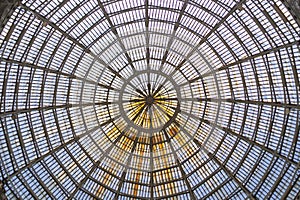 Dome of Galleria Umberto I in Naples. Detail of glass roof