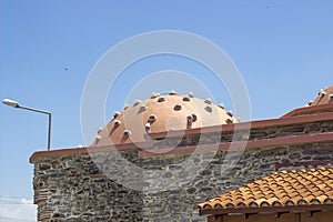 Dome of masonry old hamam with skylights in turkey