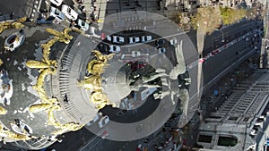 Dome of Metropolis Building and Calle de Alcala. Vertical aerial view