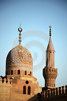 The dome and minaret of Al-Azhar Mosque in cairo