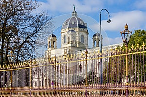 Dome of Natural History Museum Naturhistorisches museum on Maria Theresa square Maria-Theresien-Platz in Vienna, Austria