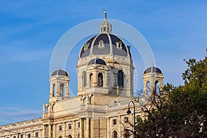 Dome of Natural History Museum Naturhistorisches museum on Maria Theresa square Maria-Theresien-Platz in Vienna, Austria