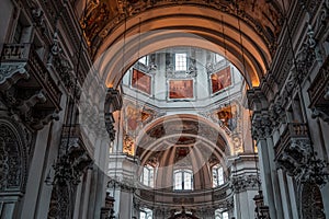 Feb 3, 2020 - Salzburg, Austria: Dome ornementation baroque style mural with paintings inside Salzburg Cathedral