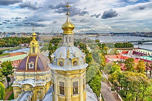 Dome Peter and Paul Cathedral top view panorama St.-Petersburg