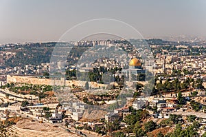 Dome of the Rock in beautiful panorama of Jerusalem