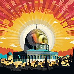 Dome of The Rock and Holy Harmony Al Aqsa in Pop Art Celebration