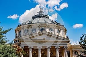 The dome of the Romanian Athenaeum. Detailed architecture.
