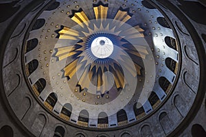 The dome of the rotunda above the Edicule in the Church of the Holy Sepulchre in Jerusalem