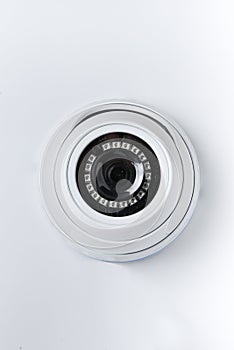 Dome round surveillance camera isolated on white background