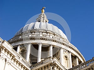 Dome of Saint Pauls Cathedral, London With a Blue Sky.