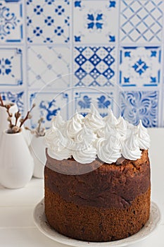 Dome shaped meringue russian traditional easter bread