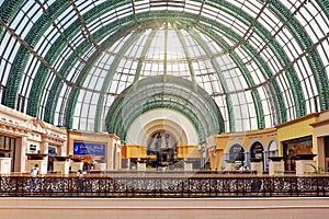 The dome, shops and interior view of Mall of the Emirates in Dubai