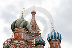 Dome of St. Basil`s Cathedral on Red Square in Moscow view from below