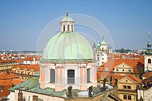 Dome of the St. Francis of Assisi Cathedra on a sunny afternoon. Prague, Czech Republic