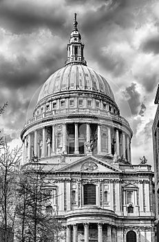 Dome of St Paul`s Cathedral, iconic anglican church in London, UK