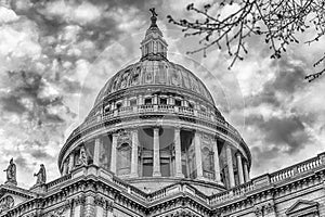 Dome of St Paul& x27;s Cathedral, iconic anglican church in London, UK