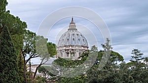 Dome of St. Peter`s Basilica in the Vatican, Rome, Italy.