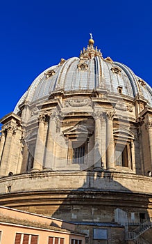 The dome of St. Peter`s in Rome, view from the roof