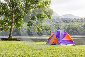 Dome tents camping at lake side